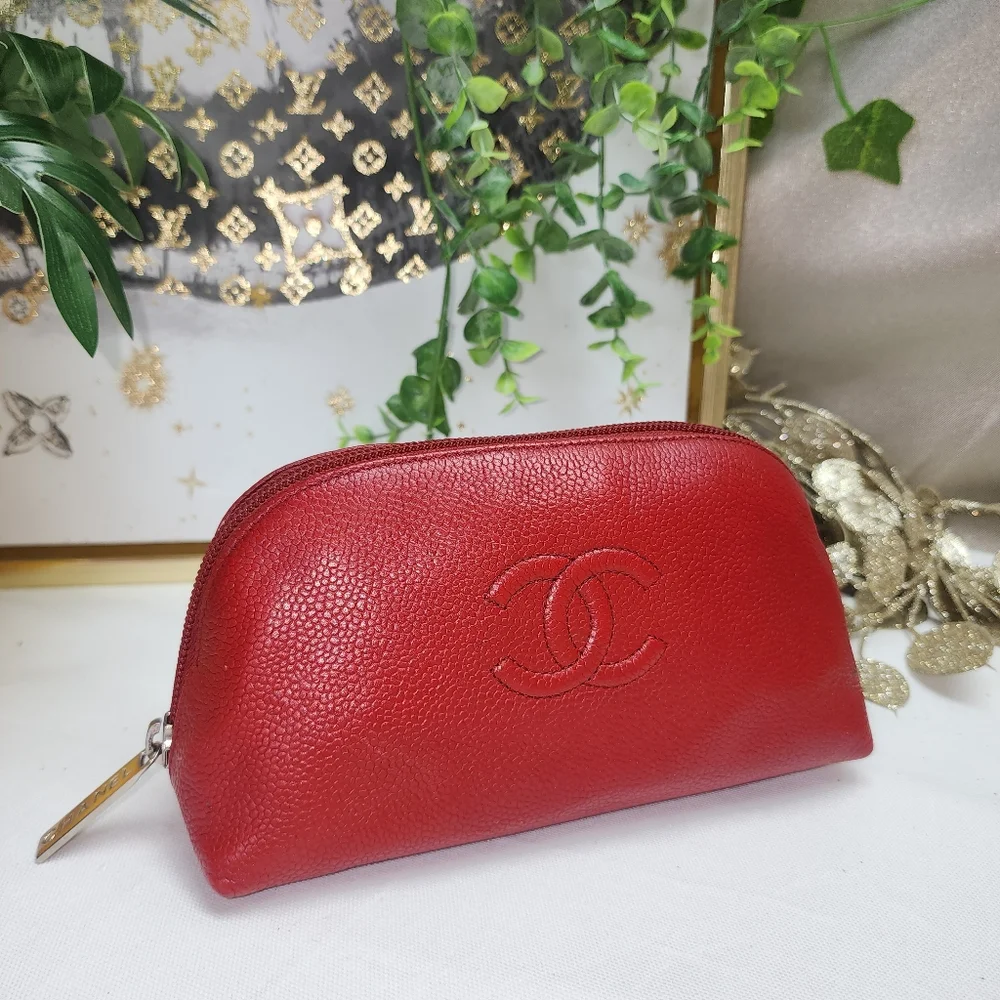 Authentic Chanel Timeless CC Caviar Leather Pouch
